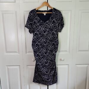 Motherhood Maternity Blue & White Midi Dress Size 1X Lace Overlay Textured